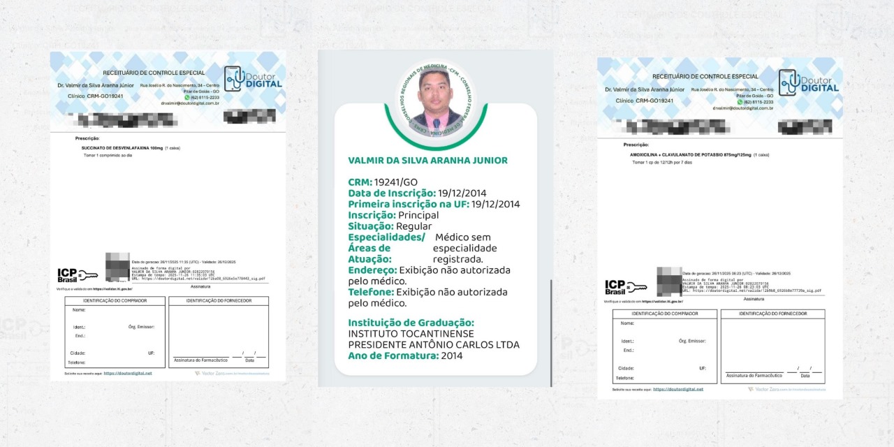 Nova denúncia de crime contra a saúde pública: segundo médico é flagrado liberando receitas de controlados por aplicativo