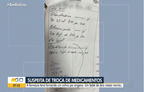 CRF-GO destaca a prescrição ilegível em nota, sobre a morte de um bebê, por erro de medicação.